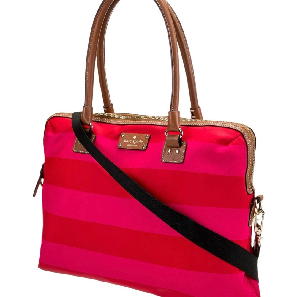 Kate Spade Cambridge Stripe Calista Bag Red Pink Laptop Collegiate Corporate